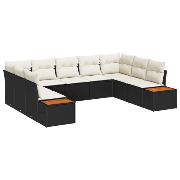 Trädgårdsoffset med kudde 9 pcs Svart Poly rattan