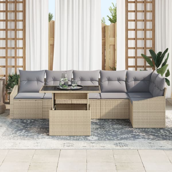 Trädgårdsoffset med kudde med lagring 7 pcs Beige och Ljusgrå