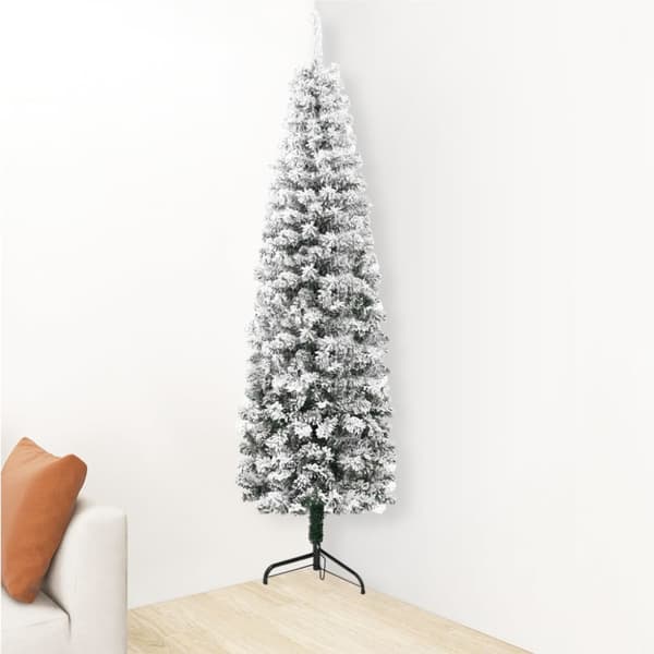 Smal halv plastgran med snö 180 cm