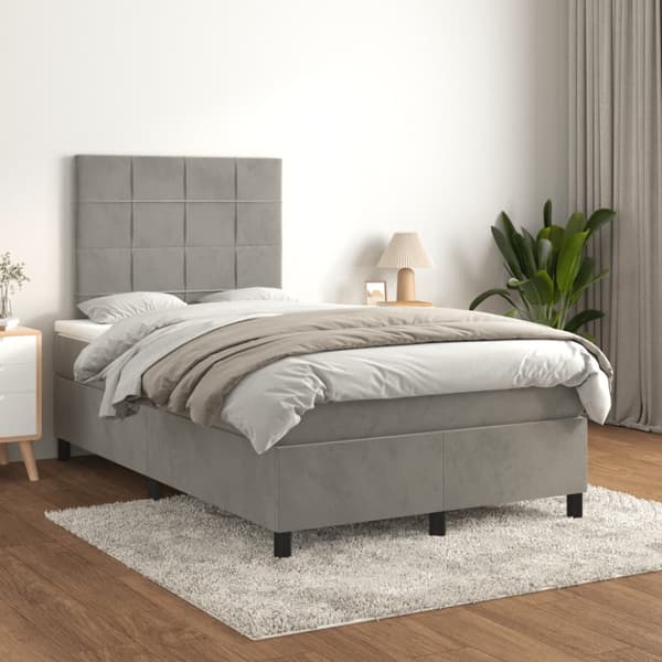 Ramsäng med madrass ljusgrå 120x190 cm sammet