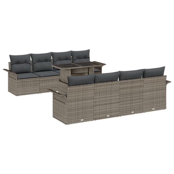Trädgårdsoffset med kudde med lagring 9 pcs Grå Poly Rattan
