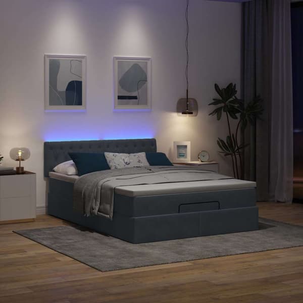 Ottoman sängram med madrass mörkgrå 140x200 cm sammet