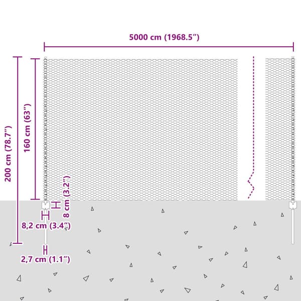 Stängsel med stolpe Silver 1,6 x 50 m Stål