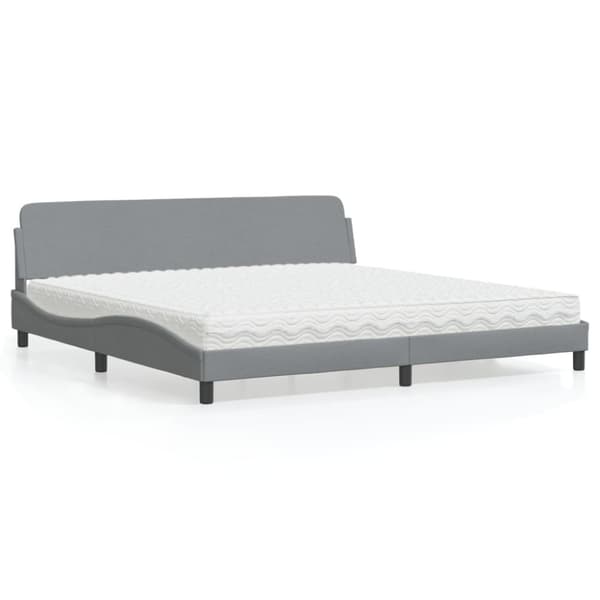 Bed with Mattress "Dover" Light Grey 200x200 cm Fabric