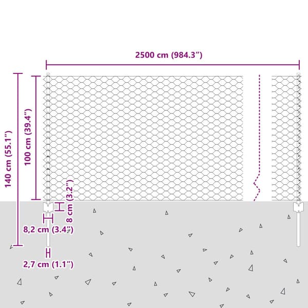 Stängsel med stolpe Silver 1 x 25 m Stål