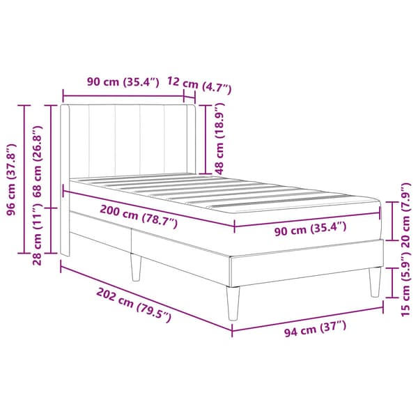 Sängram med madrass Blå 90 x 200 cm Sammet