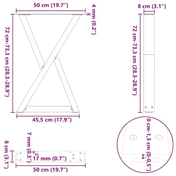 Matbordsben 2 st antracit 50x(72-73,3) cm stål