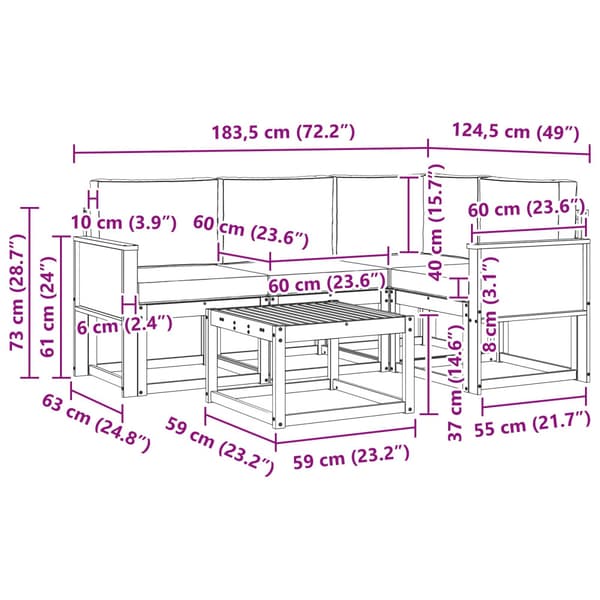 Utomhussoffset med kudde 5 pcs Naturlig och ljusgrå Polyester