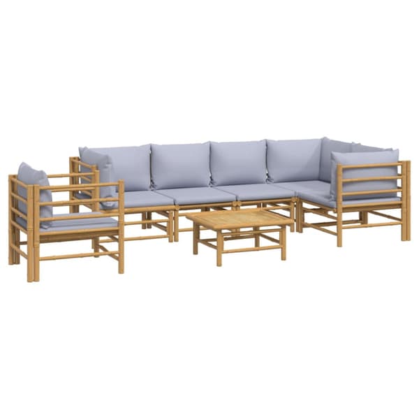 Loungegrupp 7 delar ljusgråa dynor bambu