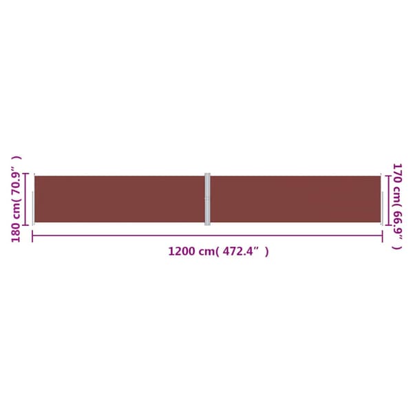 Infällbar sidomarkis brun 180x1200 cm