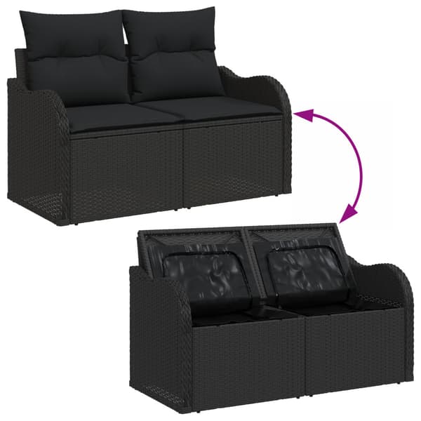 Trädgårdsoffset 9 pcs Svart Poly Rattan och Stål och Glas