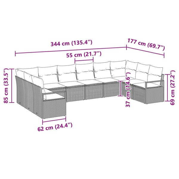 Soffset med kudde 10 pcs Svart konstrotting