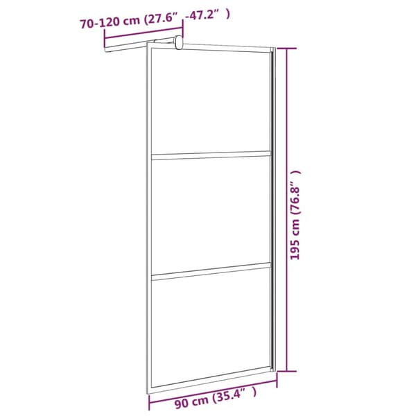 Duschvägg 90x195cm halvfrostat ESG-glas svart