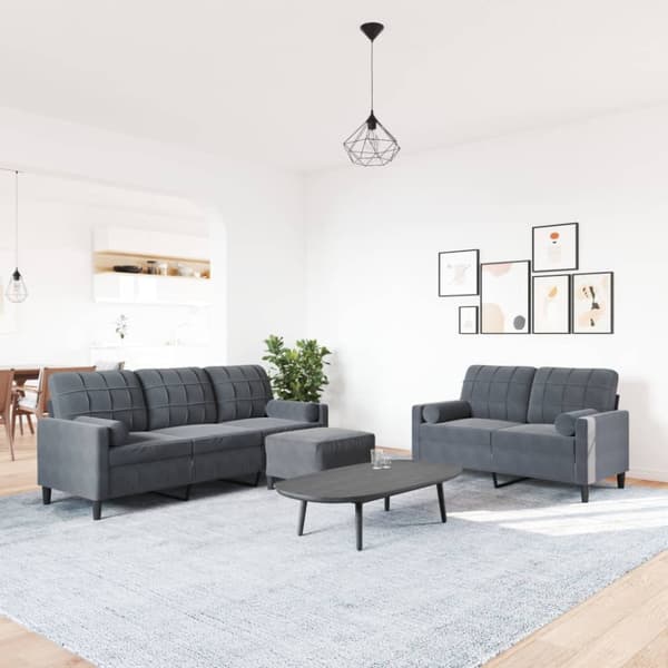 Soffgrupp med dynor 3 delar Mörkgrå sammet