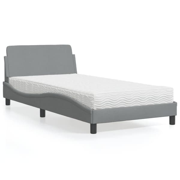 Bed with Mattress "Dover" Light Grey 100x200 cm Fabric