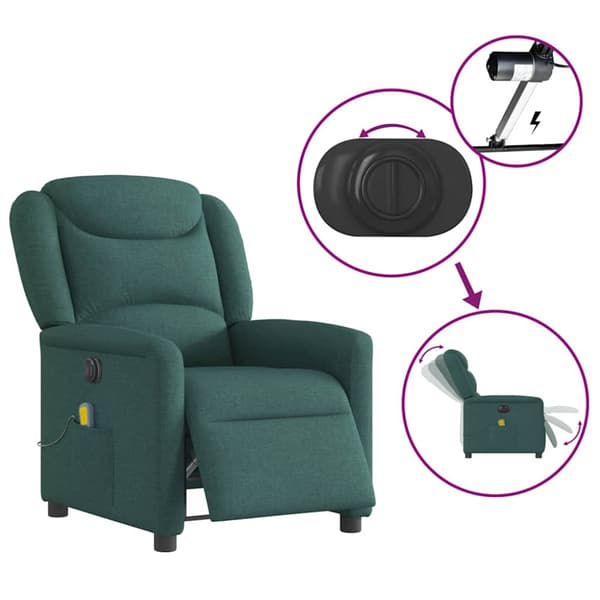 Elektrisk massagefåtölj mörkgrön tyg