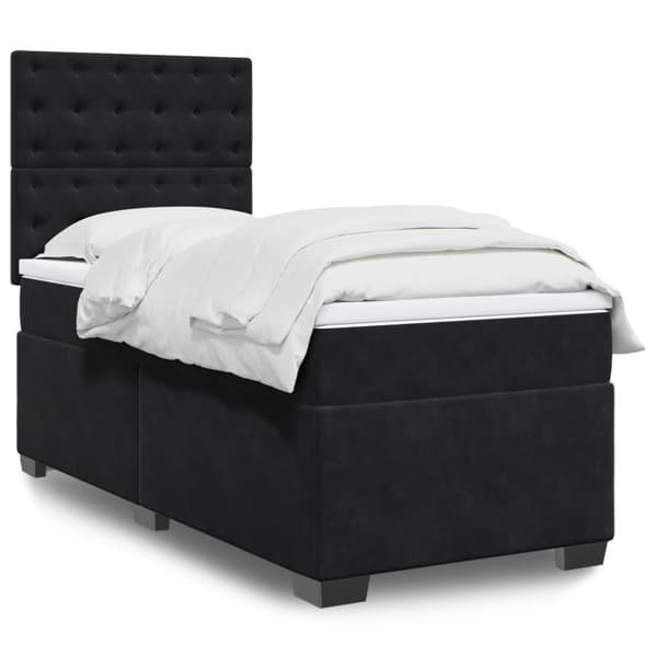 Ramsäng med madrass svart 90x200 cm sammet