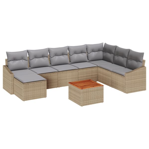 Trädgårdsoffset med kudde 9 pcs Beige konstrotting