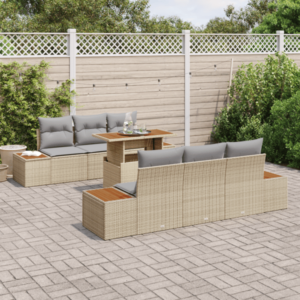 Trädgårdsoffset med lagring 7 pcs Beige Poly rattan
