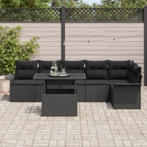 Trädgårdsoffset med kudde 7 pcs Svart Poly rattan