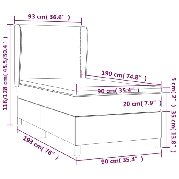 Ramsäng med madrass mörkgrå 90x190 cm tyg