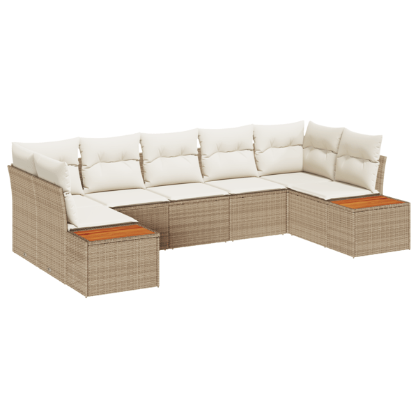 Trädgårdsoffset 7 pcs Beige och gräddfärgad Polyrattan