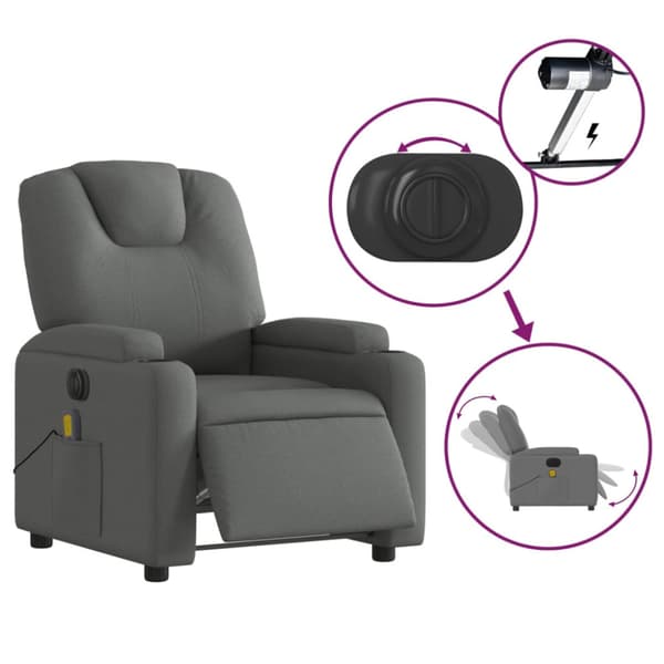 Elektrisk massagefåtölj mörkgrå tyg