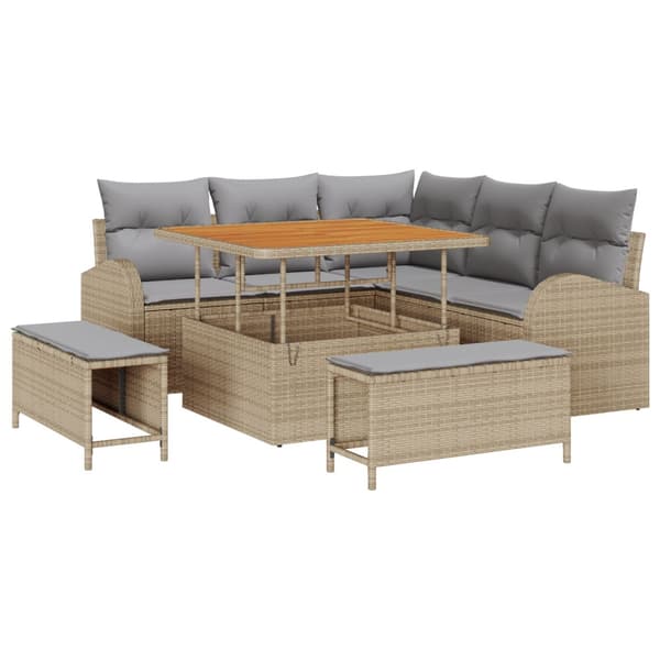 Trädgårdsoffset med kudde 8 pcs Beige konstrotting