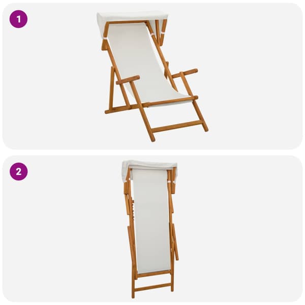 Deck Chair 3 Position Massiv Eukalyptus Trä Gräddvit