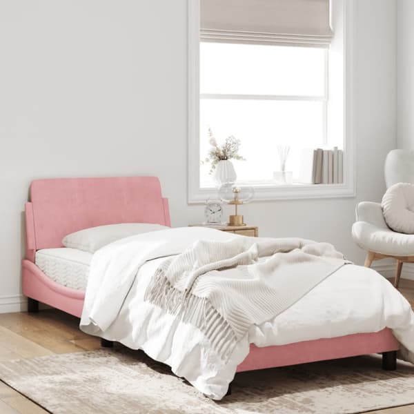 Bed Frame with Headboard "Dover" Pink 90x200 cm Velvet