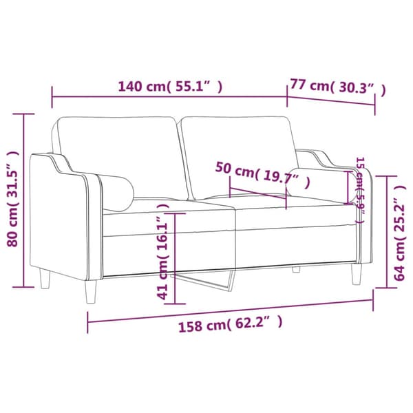 2-sits soffa med prydnadskuddar mörkgrå 140 cm tyg