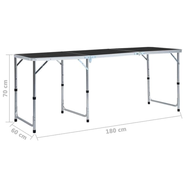 Hopfällbart campingbord grå aluminium 180x60 cm