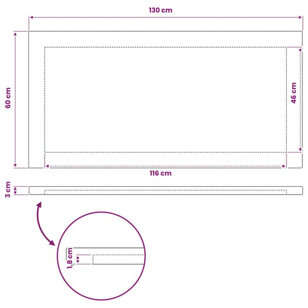 Rektangulärt Bordsskiva 90 x 50 x 3,5 cm Rektangulär Vit