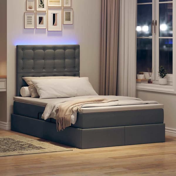 Förvaringssäng med LED med led Mörkgrå 120 x 200 cm Polyester