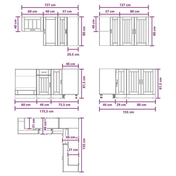 Köksenhet LUCCA 8 pcs Svart Konstruerat trä