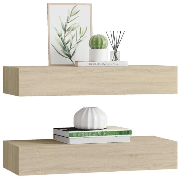Väggmonterad låda 2 st ek 60x23,5x10 cm MDF
