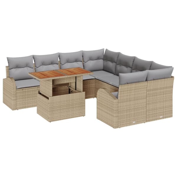 Trädgårdsoffset med lagring 9 pcs Beige Poly rattan