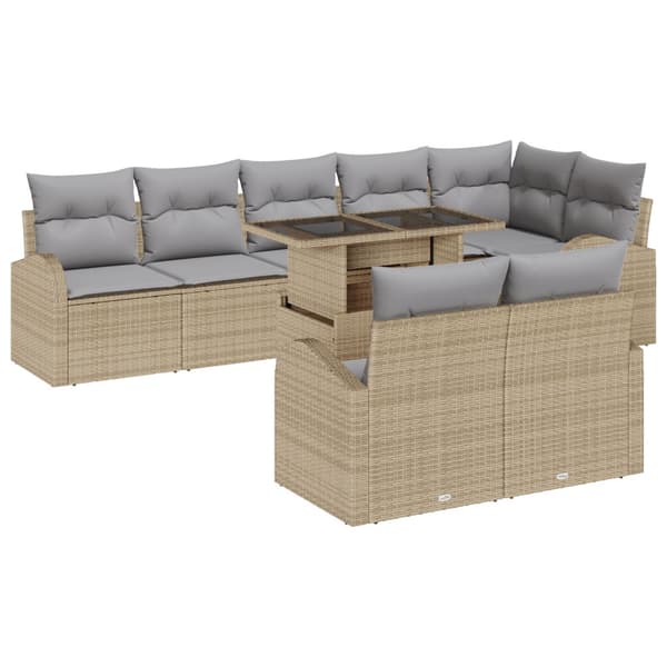 Trädgårdsoffset med kudde med lagring 9 pcs Beige Poly rattan