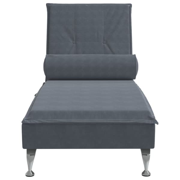 Massageschäslong med bolster mörkgrå sammet