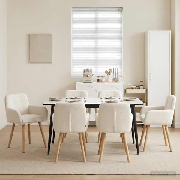 Matstolar 6 pcs Bouclé Gräddvit 59 x 57 x 85 cm