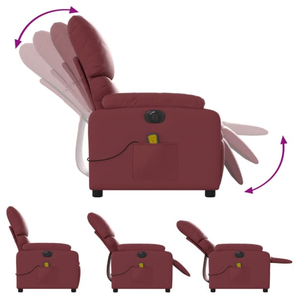 Elektrisk massagefåtölj vinröd konstläder