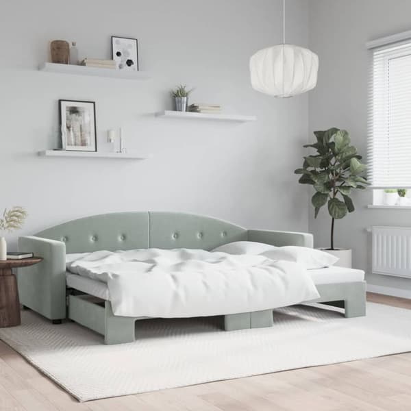 Dagbädd utdragbar ljusgrå 80x200 cm sammet