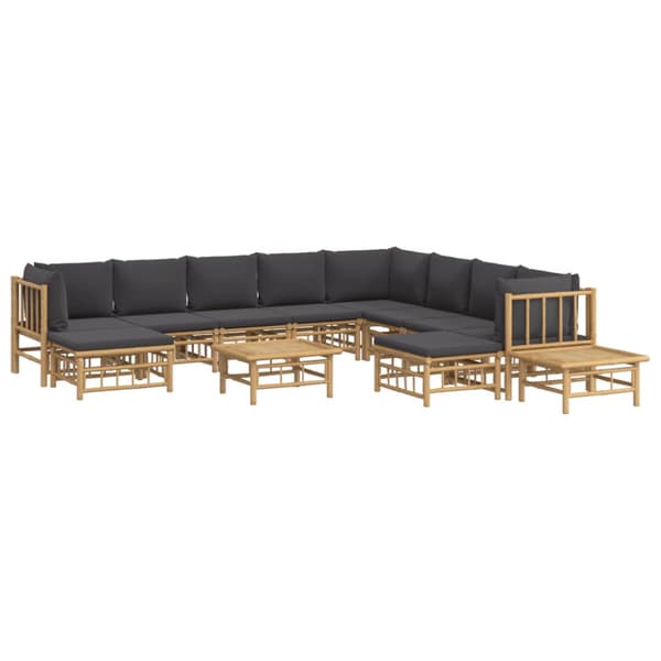 Loungegrupp 12 delar mörkgrå dynor bambu