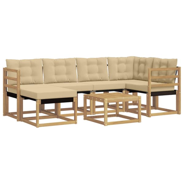 Utomhussoffset med kudde 7 pcs Vit och Beige
