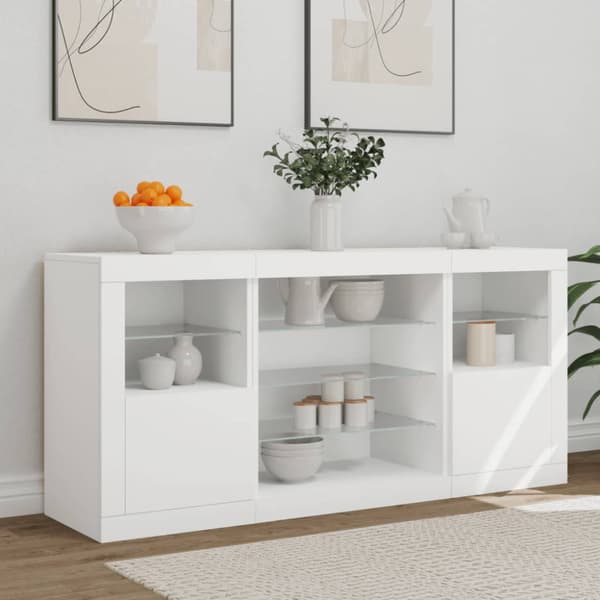 Skänk med LED-belysning vit 142,5x37x67 cm