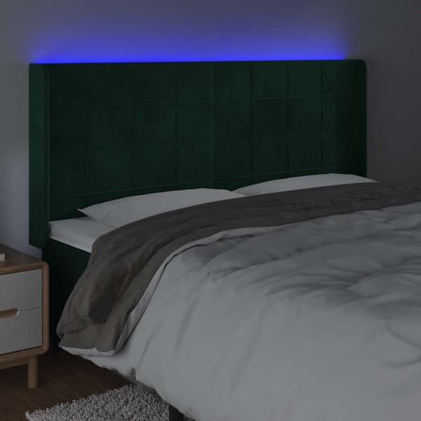 Sänggavel LED mörkgrön 203x16x118/128 cm sammet