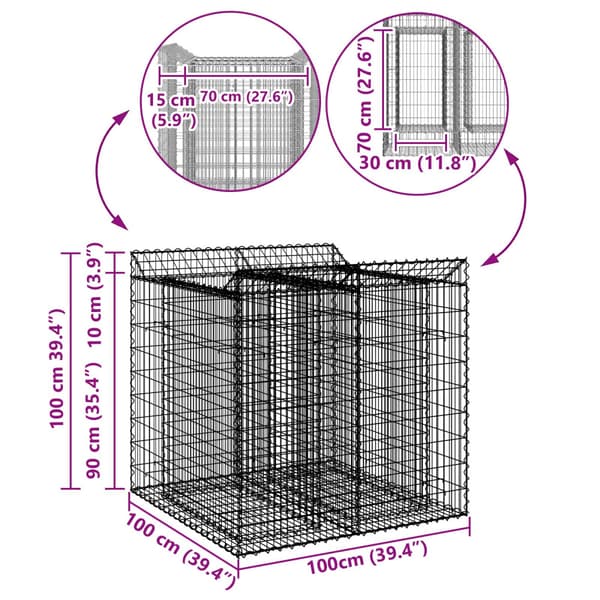 Gabion upphöjd säng 2 pcs Silver