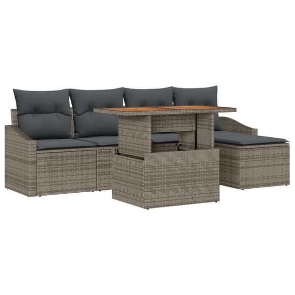 Trädgårdsoffset med lagring 6 pcs Grå Poly rattan