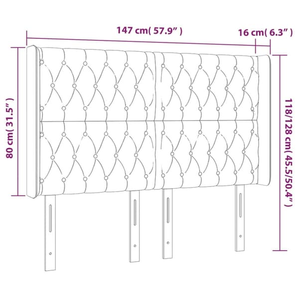 Sänggavel LED mörkgrå 147x16x118/128 cm sammet