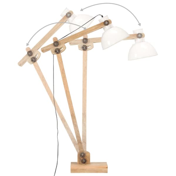 Golvlampa vit massivt mangoträ E27